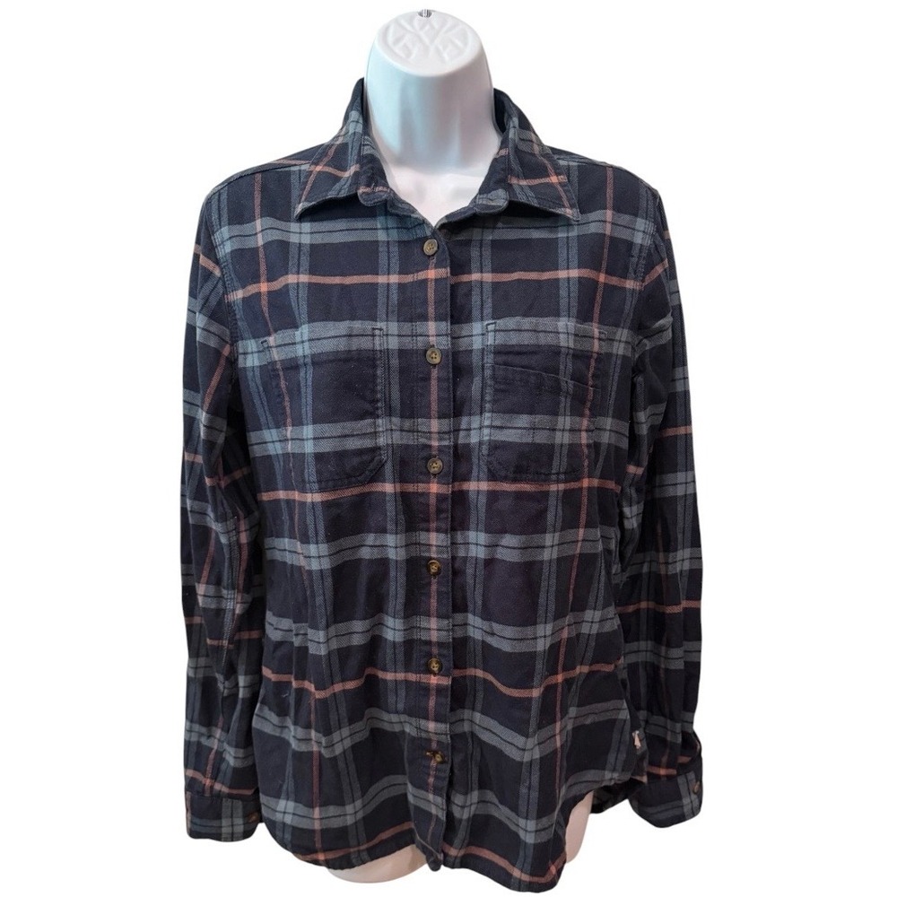 Carhartt Womens Navy‎ Blue Plaid Flannel Button Down Shirt Pockets Small 4/6